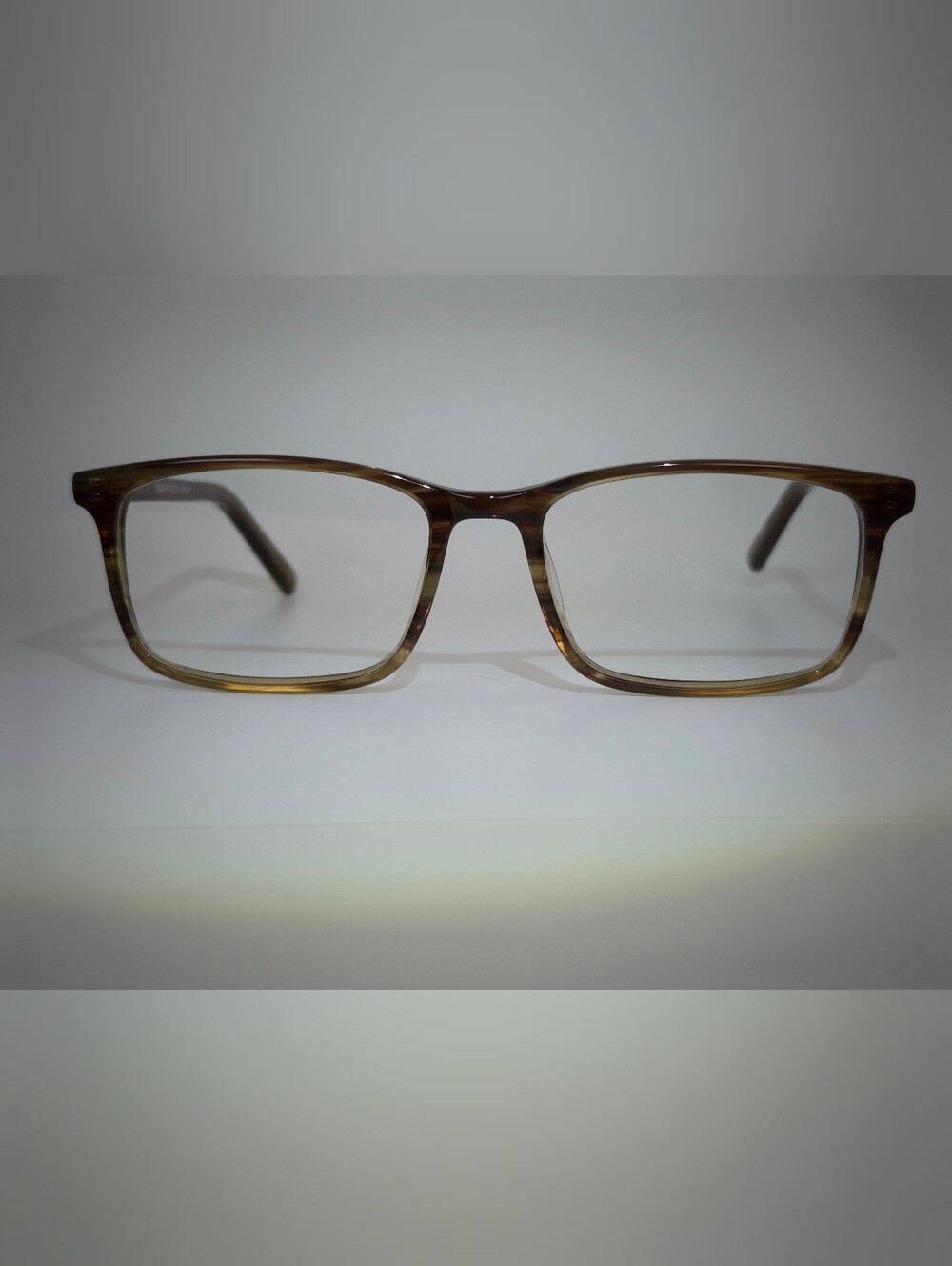 Crane XS. Rectangular Eyeglasses in Amber Brown Tan, Lighter Lower Half.